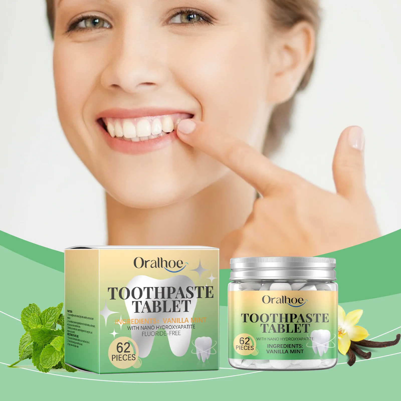 Tablettes de Dentifrice Menthe Vanille Oralhoe Soin Buccodentaire Portable