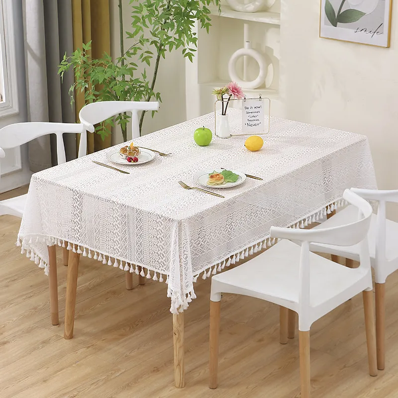 French Vintage Cream Lace Tablecloth Square Hollow Out Fabric For Coffee Table Balcony Dust Cover Home Decor