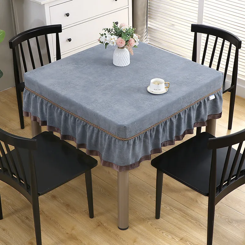 Chenille Mahjong Table Dust Cover Square Tablecloth With Ruffle Hem Elk Pattern Decorative Dustproof Cover Home Decor