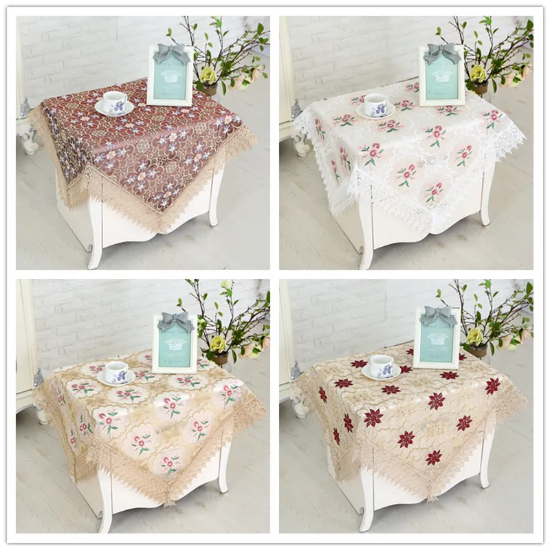 Lace Embroidery Tablecloth Dust Cover Floral Embroidered Table Cloth Square Tea Table Cover Home Decor