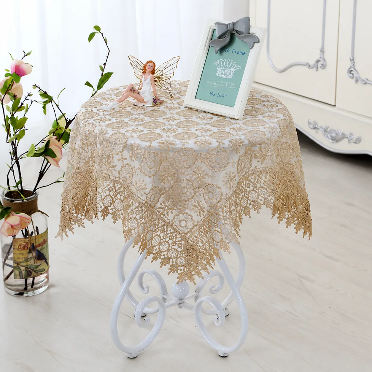 Polyester Lace Embroidered Tablecloth Rectangular Round Table Cover Hollow Out Floral Table Cloth Home Decor