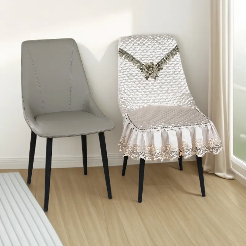 Housse de Chaise de Salle à Manger Matelassée et Ensemble de Nappe Bord Volanté en Dentelle Anti-poussière Protecteur de Linge de Table de Cuisine à Domicile