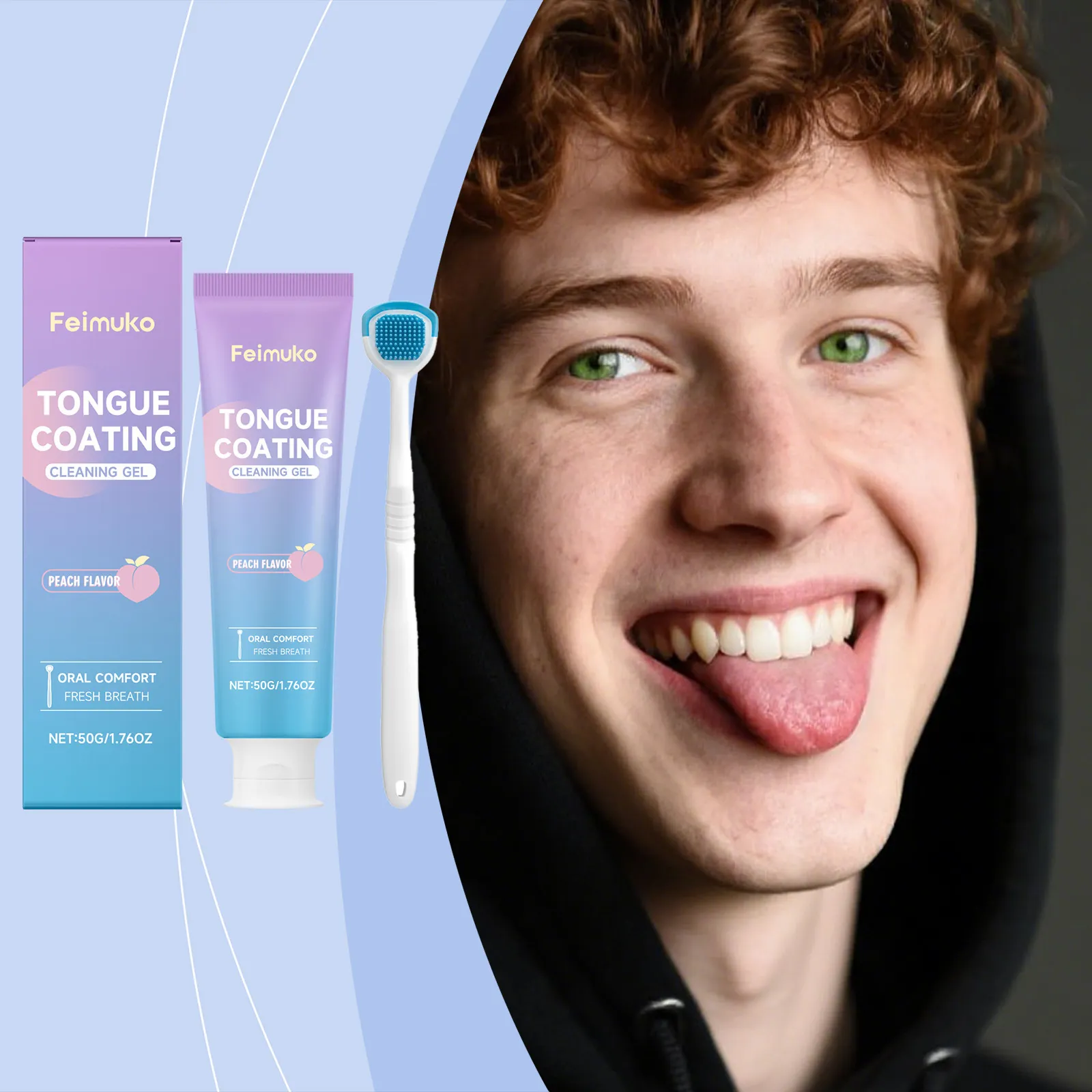 Gel de Nettoyage de la Langue et Ensemble de Grattoir Saveur Pêche Haleine Fraîche Kit de Soins Bucco-Dentaires Outil de Nettoyage Quotidien