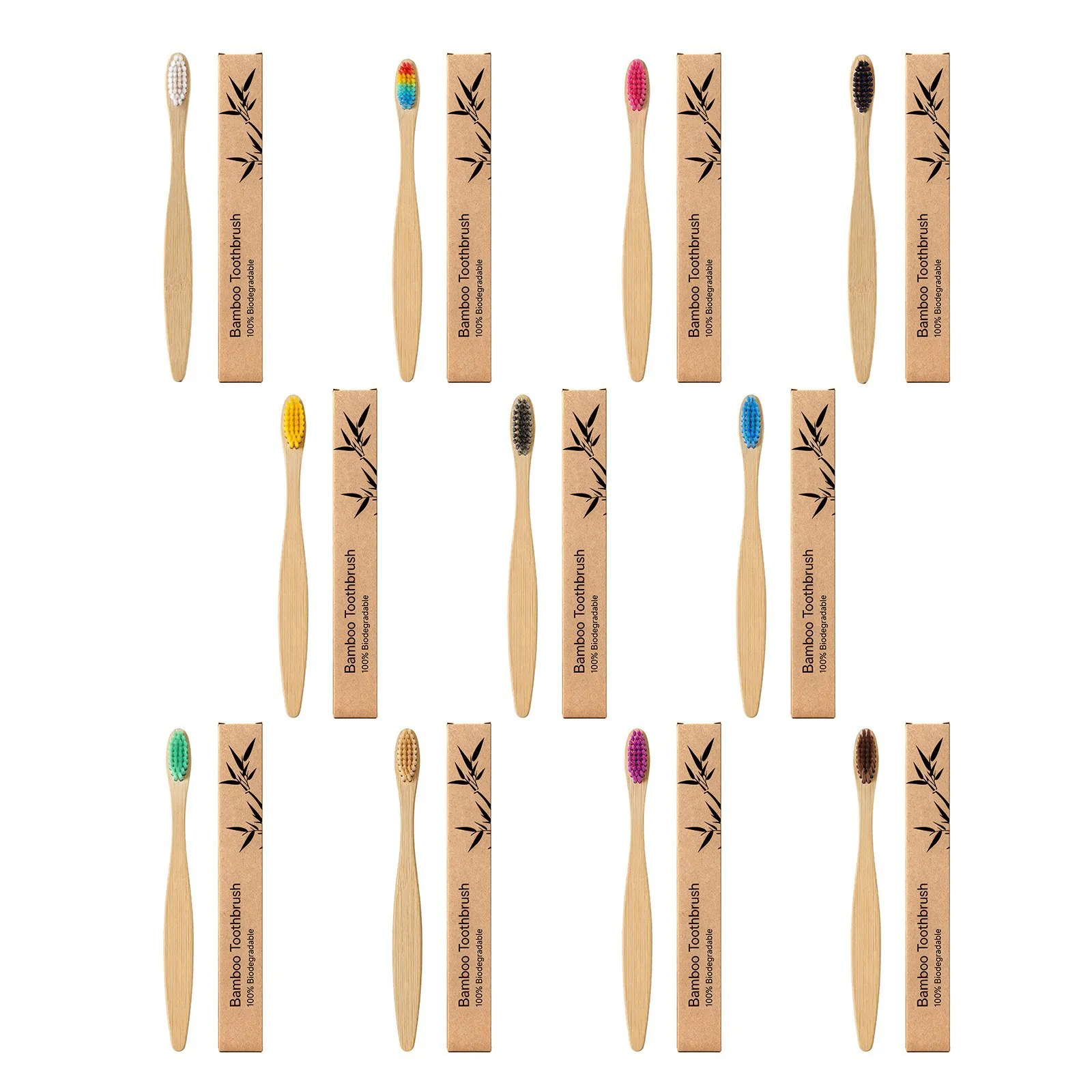 Brosse à Dents en Bambou Écologique Poils Souples Manche en Bois Naturel Brosse à Dents Manuelle Soins Bucco-Dentaires Quotidiens