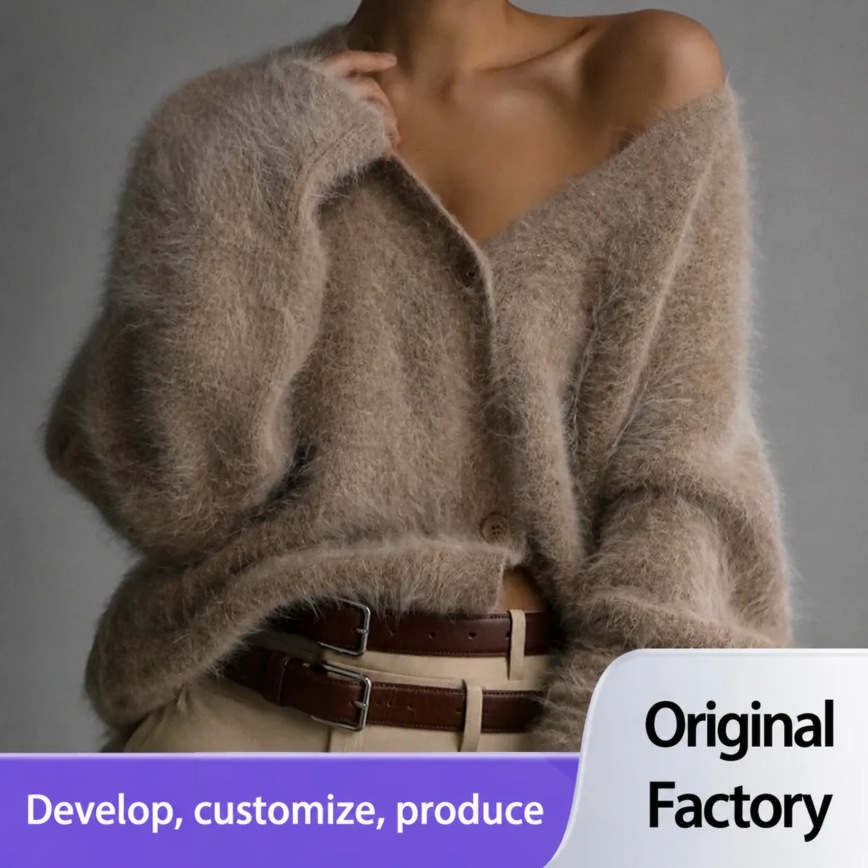 Women Casual Imitation Mink Cardigan V Neck Long Sleeve Loose Soft Knit Sweater Outerwear Fall Winter Fashion Apparel
