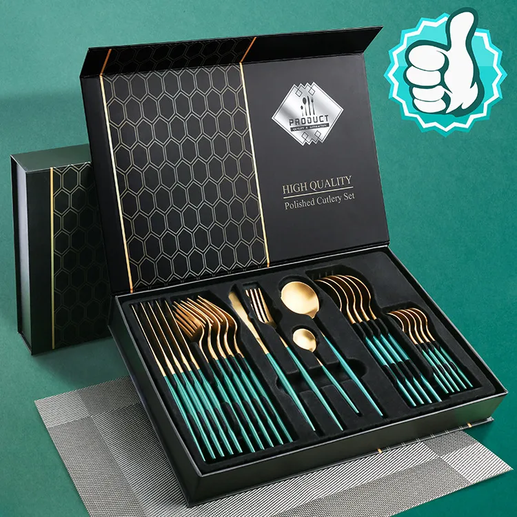 Stainless Steel Flatware Set Cutlery Set Luxury Dinnerware Knife Fork Spoon Gift Box Set Kitchen Tableware