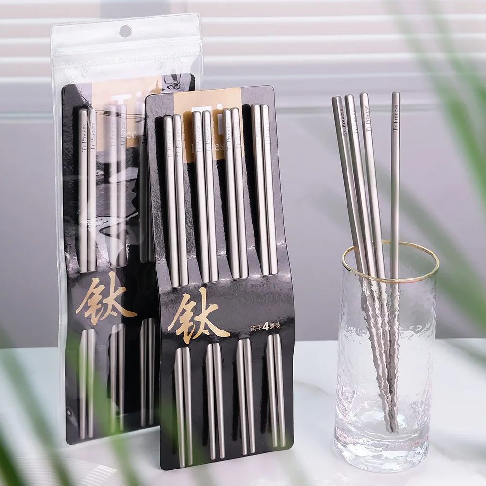Bacchette in Acciaio Inossidabile Casa Laser Antiscivolo Quadrate Set Resistente al Calore Riutilizzabili Stoviglie da Cucina
