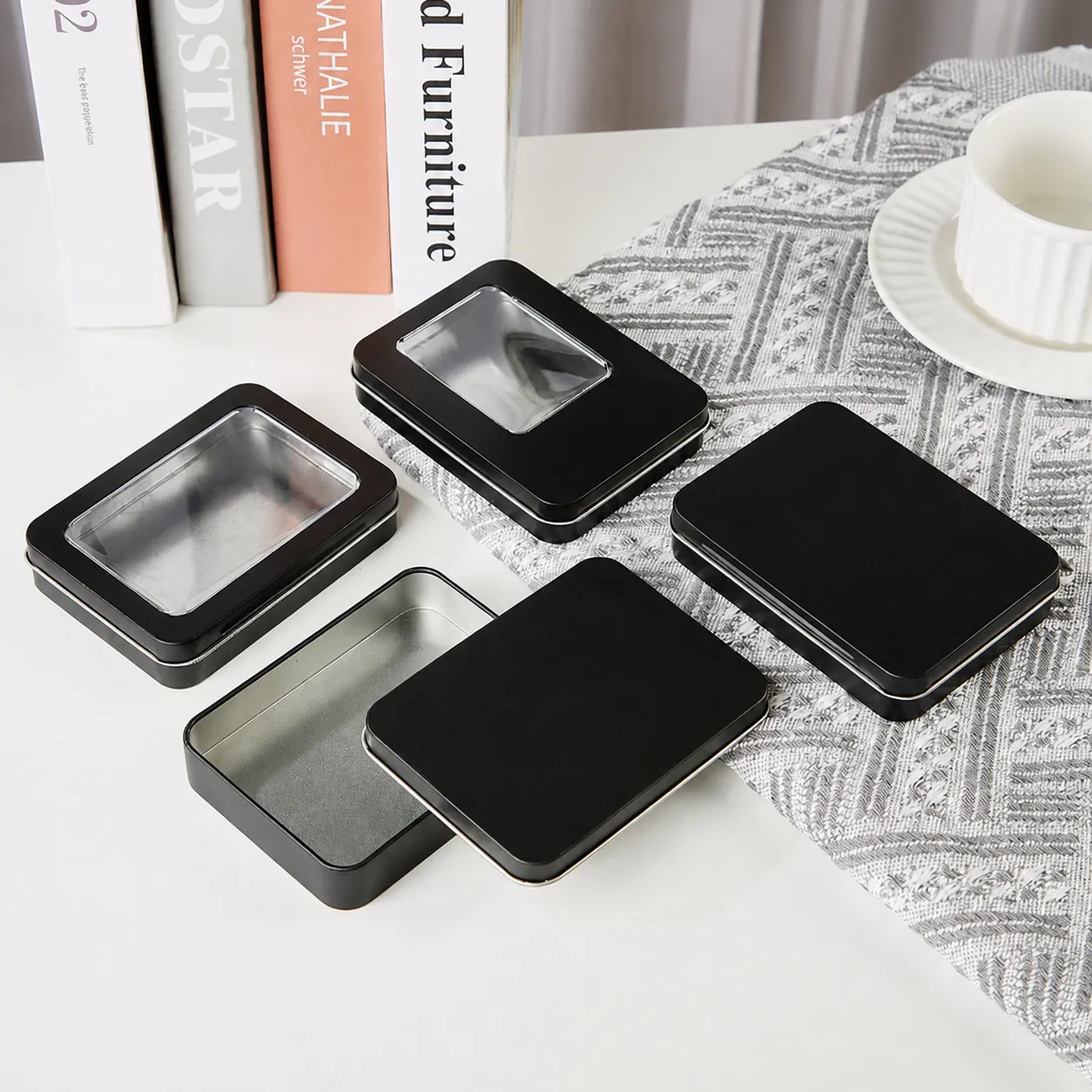 Portable Tinplate Metal Storage Box Rectangular Mini Tin Container With Lid For USB Drive Keys Small Items