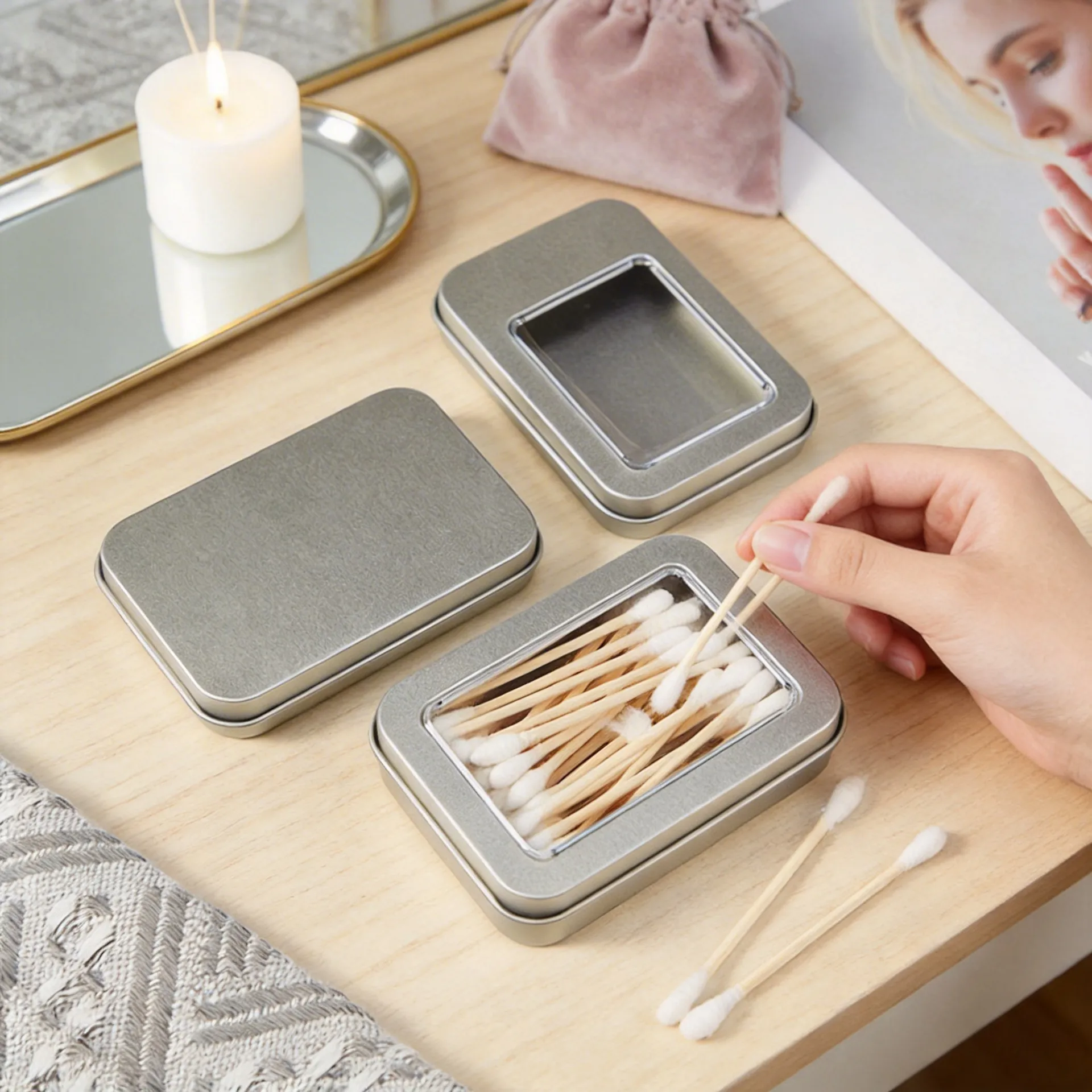 Minimalist Metal Tin Box With Clear Window Tinplate Storage Case Portable Metal Storage Box For USB Cards Gift Packaging