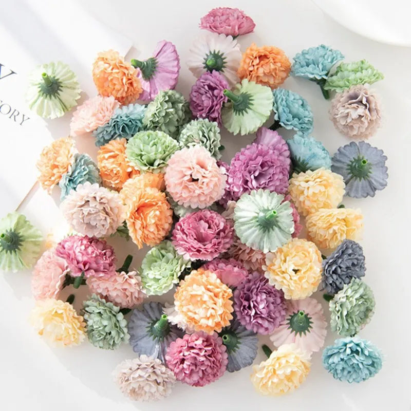 Artificial Silk Chrysanthemum Flower Heads Multi Layer Fabric Floral DIY Wedding Wreath Hat Accessories Craft Decor