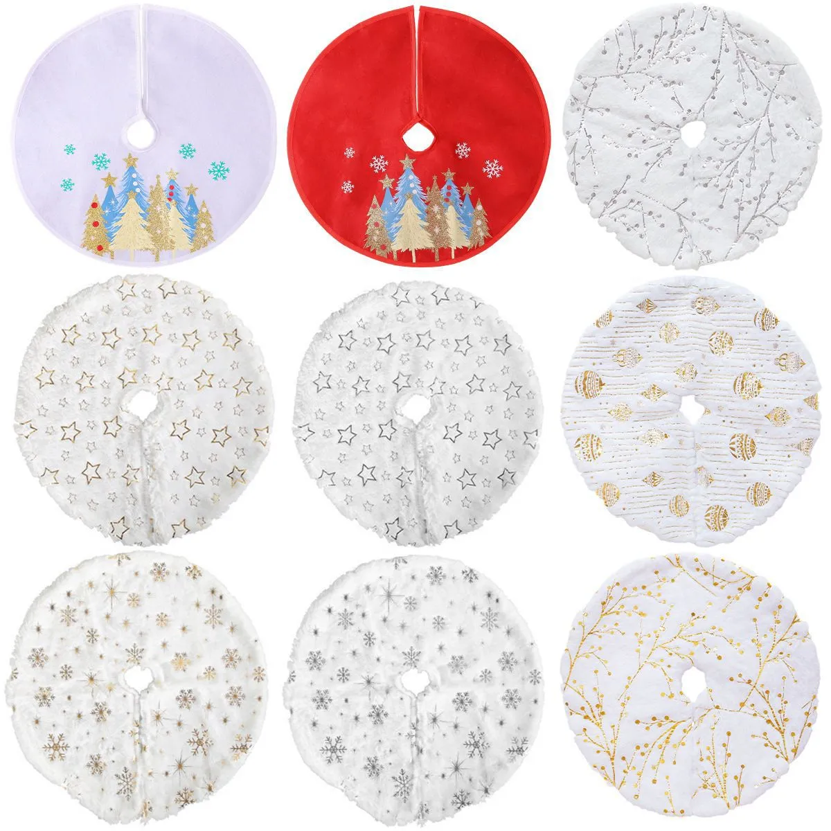 Mini Falda de Árbol de Navidad Pequeña Cubierta de Base de Felpa Con Patrón de Estrellas y Copos de Nieve para Decoraciones Navideñas