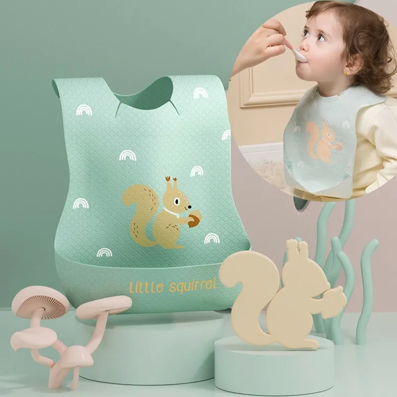 Disposable Baby Bibs Waterproof Infant Feeding Bibs Cartoon Animal Non-Woven Disposable Bib For Toddlers Kids Baby Mealtime
