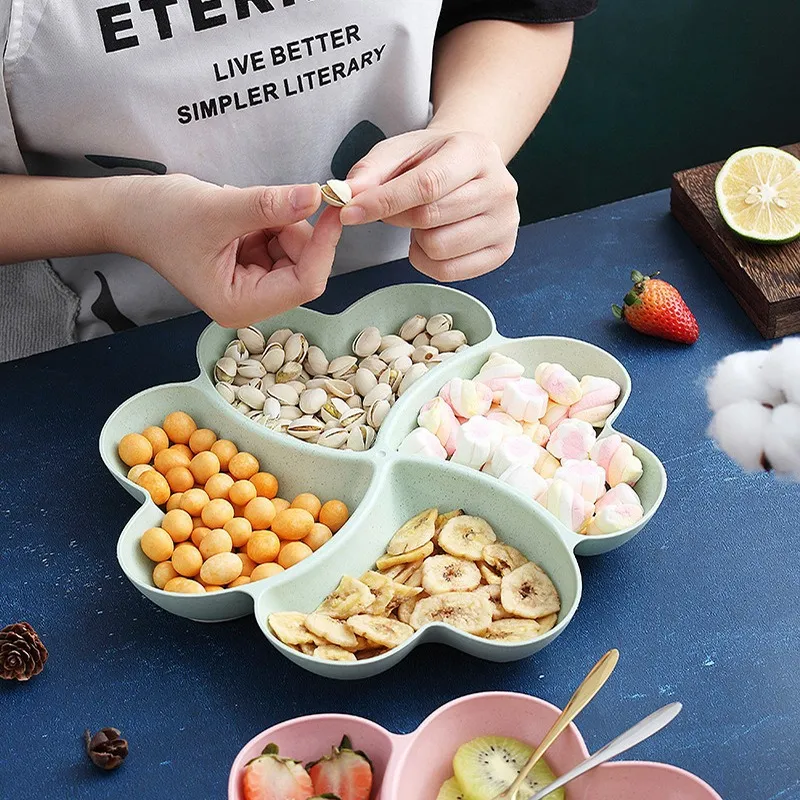 Kreativer Vierblättriger Kleeblatt Plastik Obstteller Unterteilter Snack Aufbewahrungsbox Wohnzimmer Desktop Organizer
