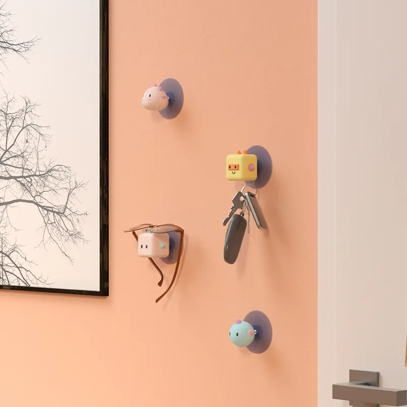 Multifunctional Cartoon Cute Animal Door Anti Collision Pad Hook PVC Punch Free Wall Sticky Hook Home Storage Hook