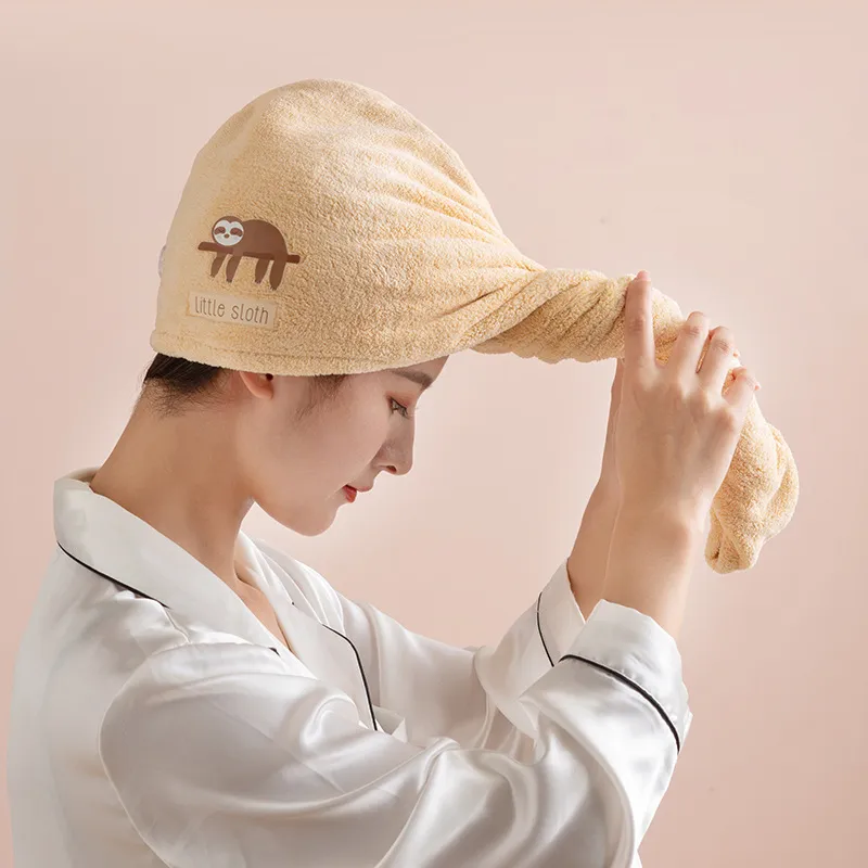 Koraalvleece Haardroogmuts Sneldrogend Absorberend Badhanddoek Schattig Dier Borduursel Zachte Douchemuts Haarwikkelhanddoek