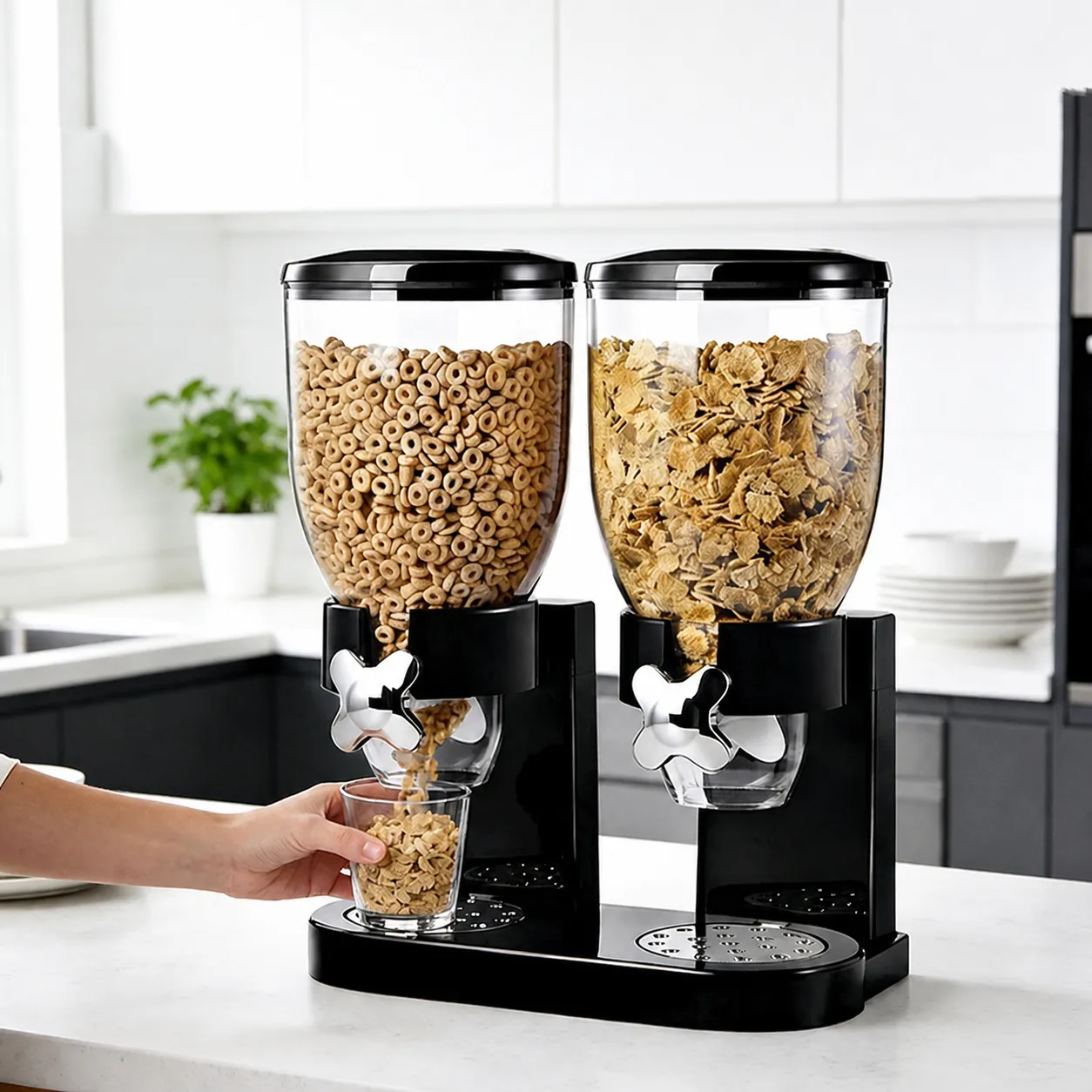 Distributeur de Céréales de Cuisine en Plastique Conteneur de Stockage de Nourriture Sèche Double Triple Baril Organisateur de Snacks Pot de Céréales pour la Maison