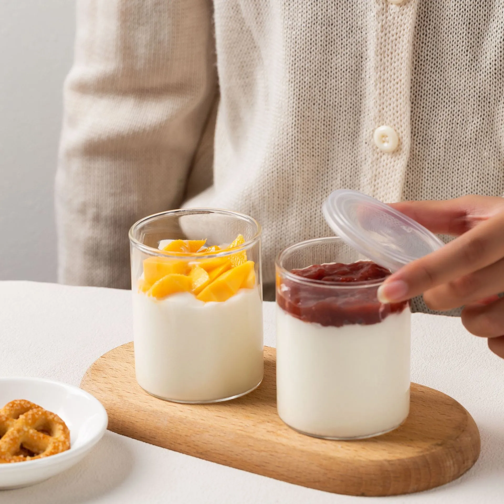Tasse à Pudding en Verre Borosilicaté Tasse à Yaourt Résistante à la Chaleur avec Couvercle Bol à Dessert Articles de Cuisine