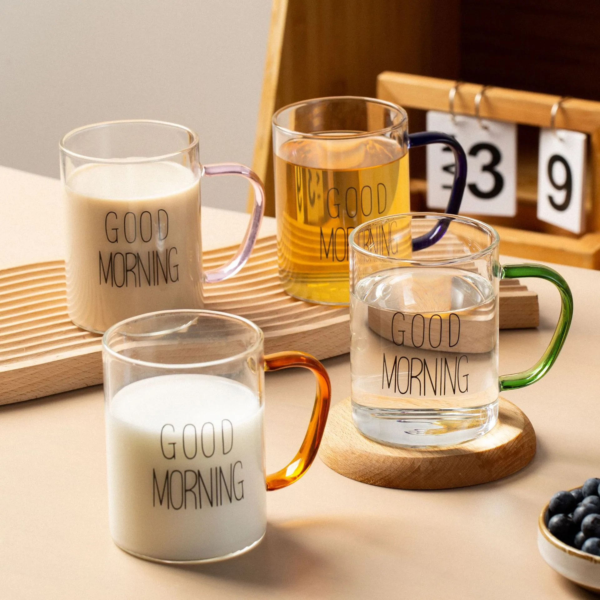 High Borosilicate Glass Breakfast Cup With Colored Handle Heat Resistant Milk Coffee Mug Clear Water Cup Glassware For Home