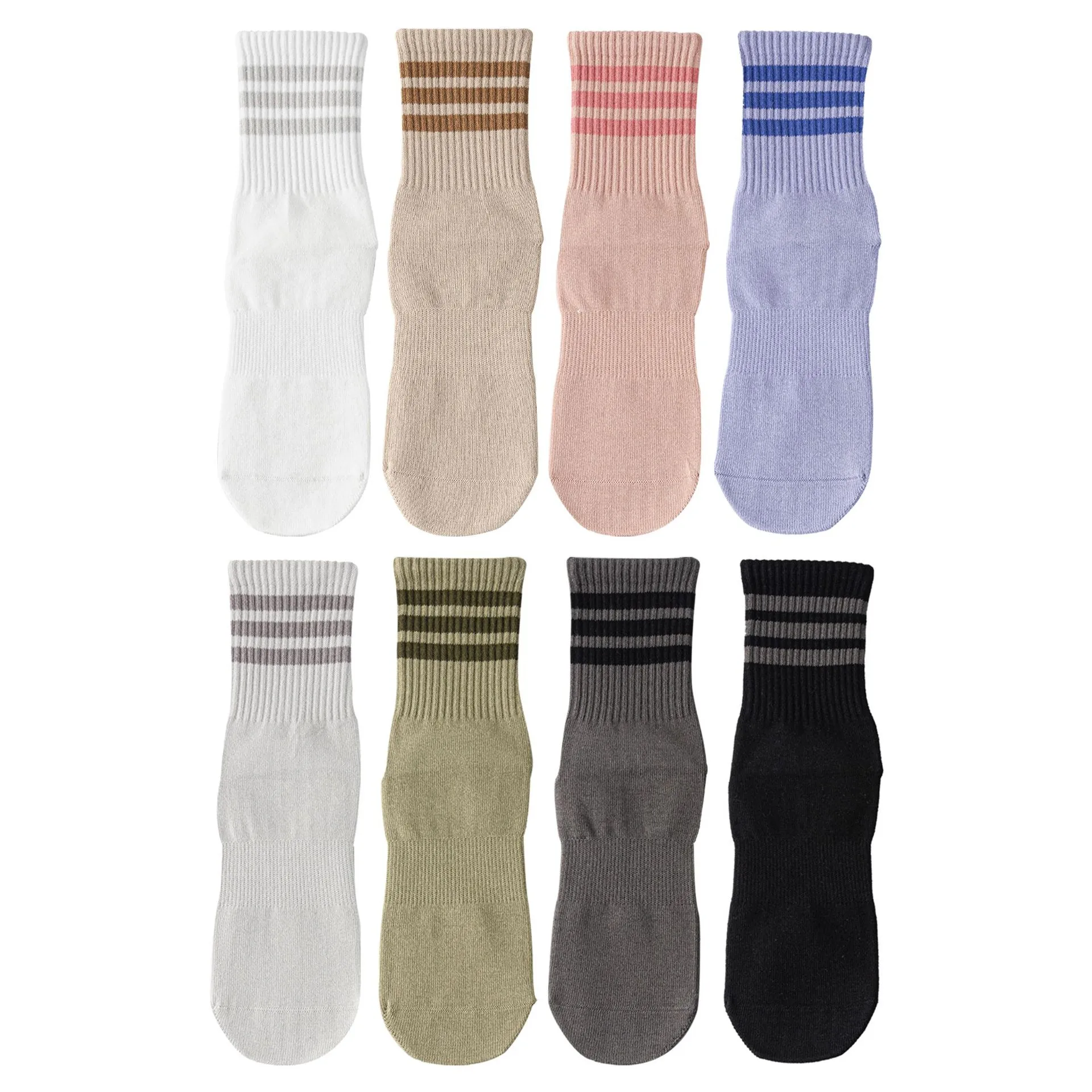 Chaussettes de Yoga Mi-tubes en Mélange de Coton pour Femmes Antidérapantes Pilates Fitness Sport