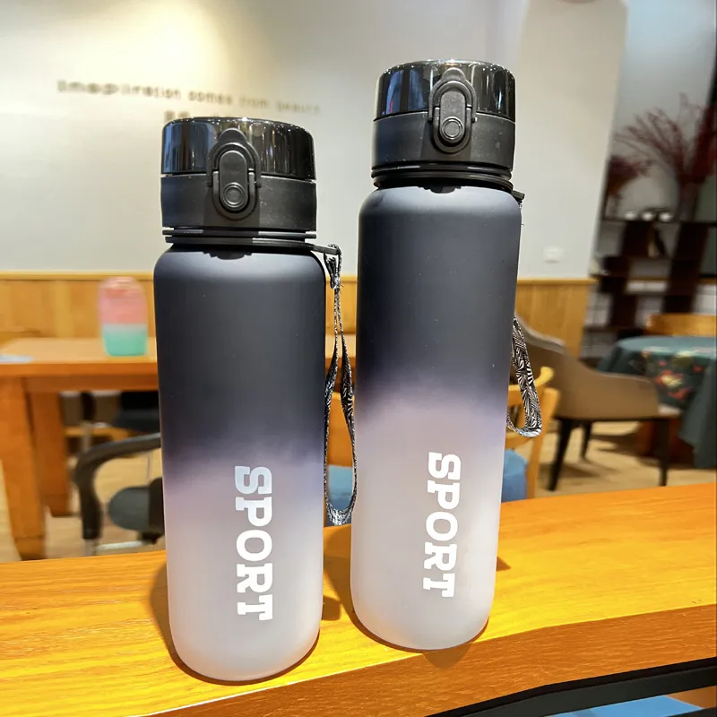Large Capacity Frosted Gradient Sports Water Bottle Portable Fitness Plastic Shaker Cup Outdoor Drinkware