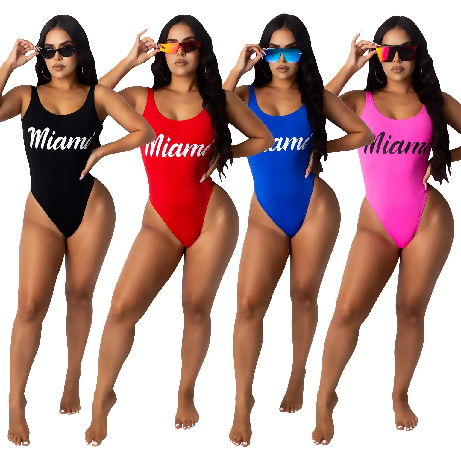 Damen Sexy Einfarbig Buchstaben Print Rückenfrei Badeanzug Mode Sommer Strandurlaub Schwimmanzug
