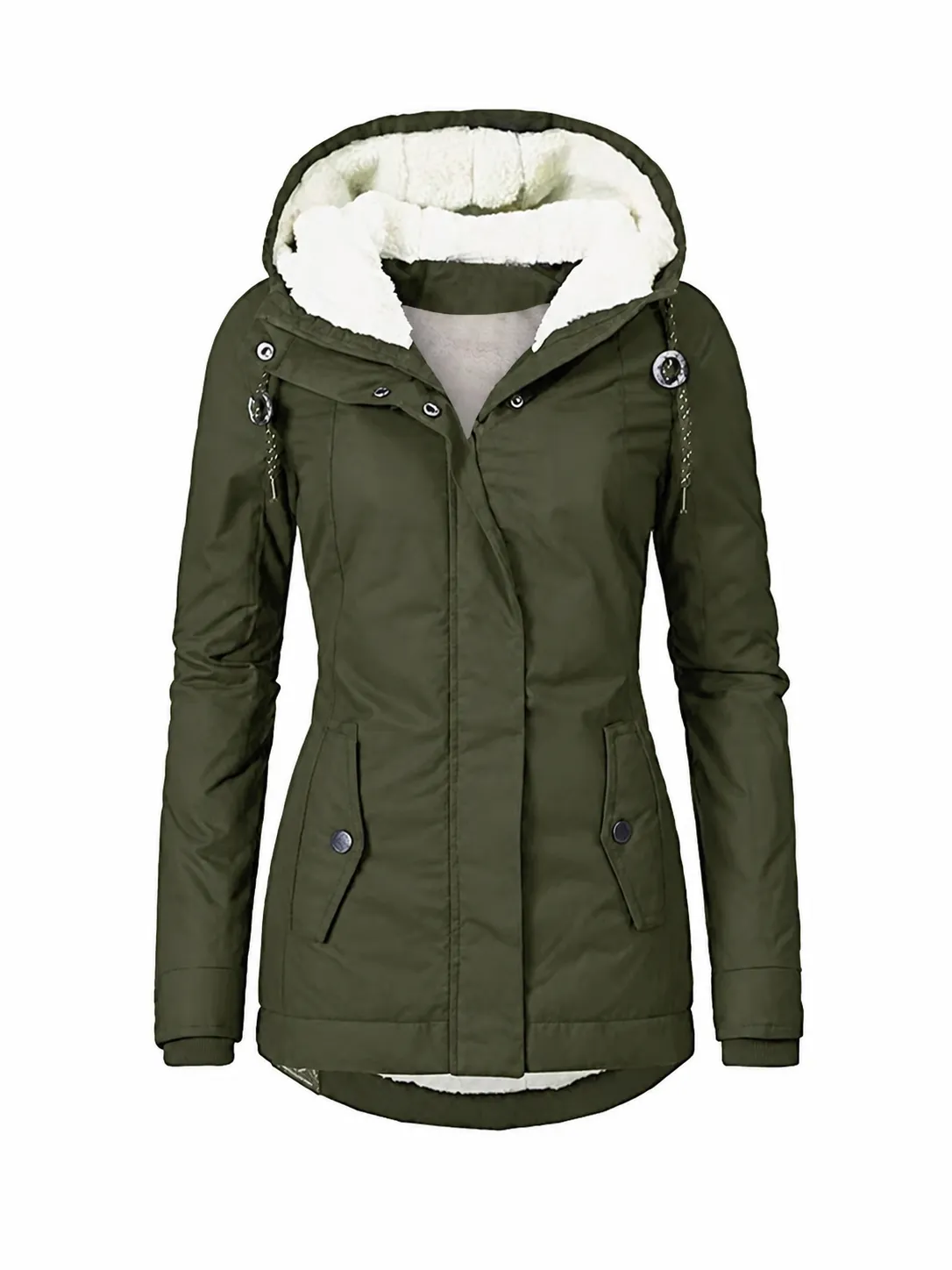 Verdickter Warmer Winter Damen Baumwollmantel Fleecegefütterte Parka Mit Kapuze Slim Fit Mittellanger Casual Outdoor Mantel