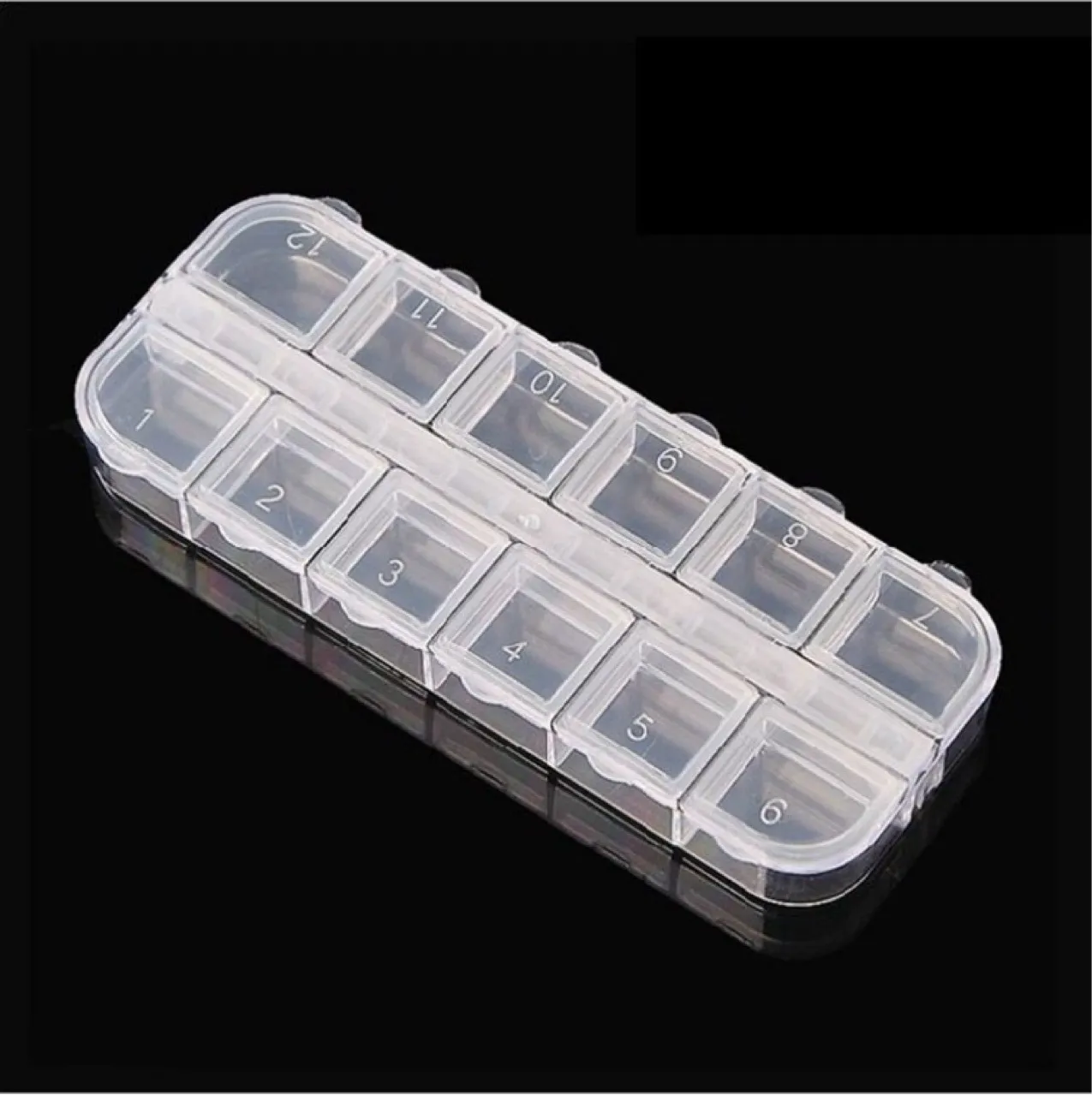 Boîte de Rangement Nail Art Transparent 12 Grilles Strass à Dos Plat Formes Mixtes Étoile Lune Décorations d'Ongles Accessoires de Manucure