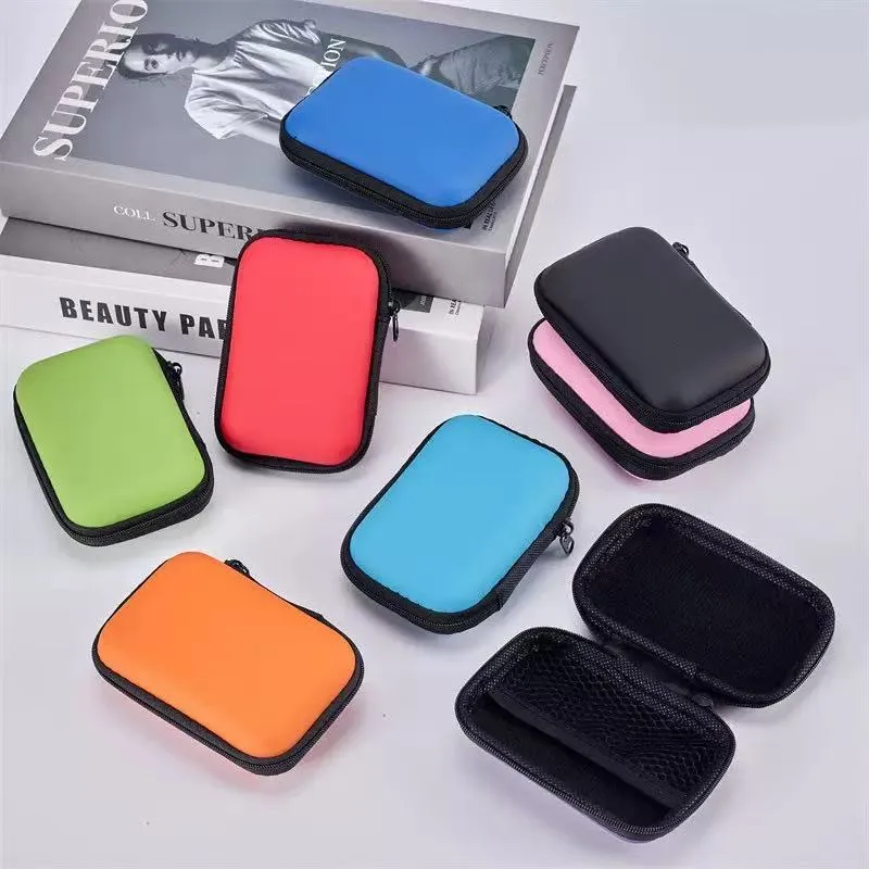 Portable EVA Hard Shell Storage Bag Rectangular Zippered Headphone Cable Coin Purse Digital Accessories Organizer Pouch