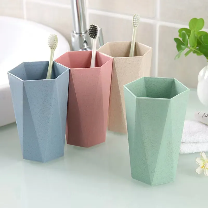 Wheat Straw Mouthwash Cup Thickened Geometric Diamond Design Toothbrush Cup Travel Bathroom Gargle Cup Household Water Cup