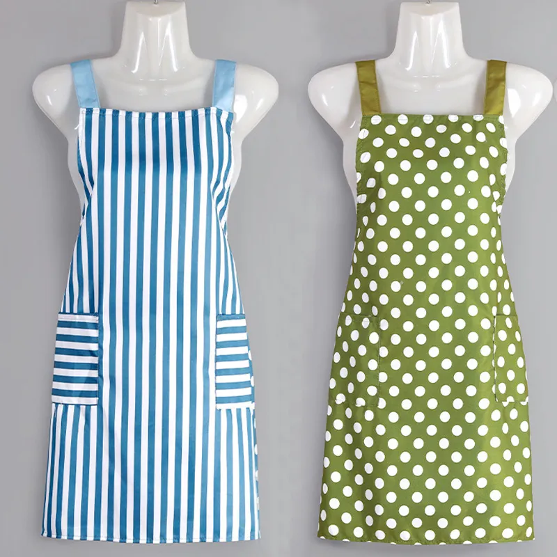 Tablier De Cuisine En Coton Minimaliste Nordique Imperméable Anti-Huile Rayé À Pois Avec Poches Pour Femmes Adultes
