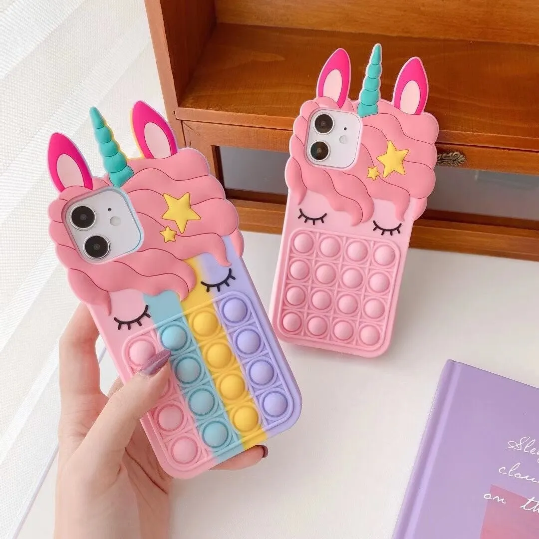 Silicone Unicorn Rainbow Fidget Toy Phone Case Soft Protective Back Cover For Apple iPhone Casual Daily Use