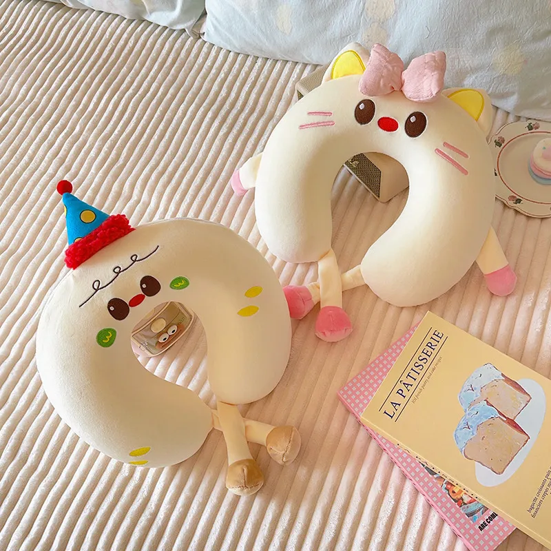Oreiller de Voyage en Forme de U en Mousse à Mémoire de Forme Pain Dessin Animé Mignon Doux Peluche Bureau Sieste