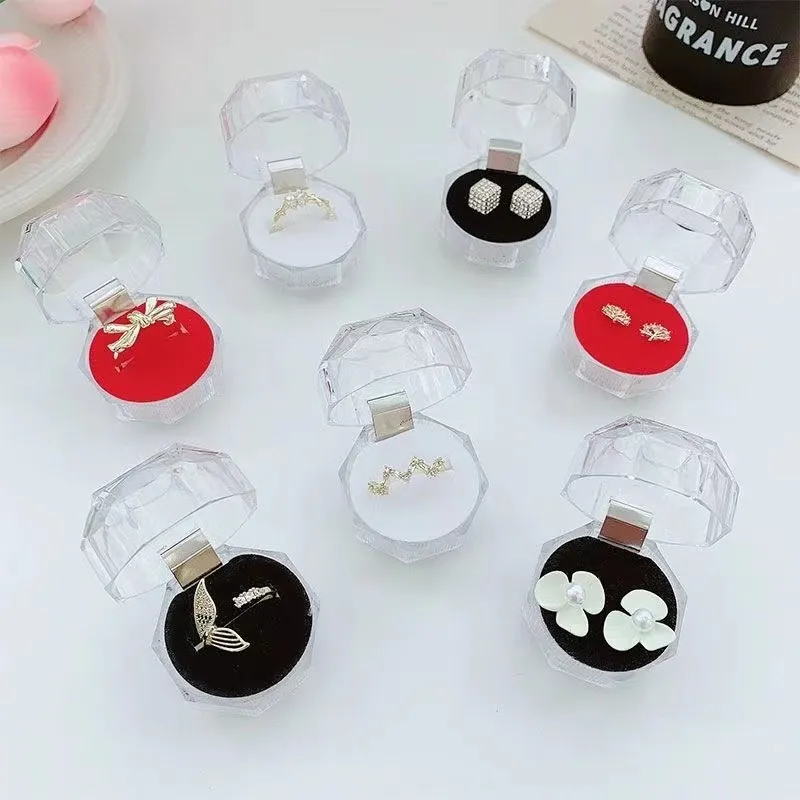 Transparent Acryl Ringbox Diamantschliff Schmuck Aufbewahrungsbox Kleine Klare Vitrine Für Ohrring Ring