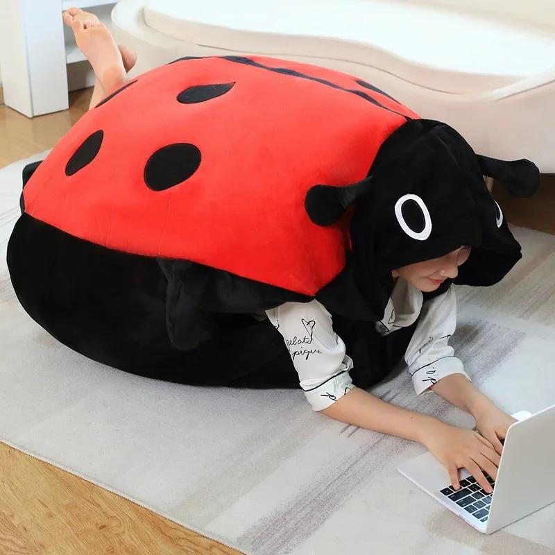Cute Beetle Plush Toy Ladybug Stuffed Animal Pillow Soft Wearable Cartoon Lazy Sofa Cushion Cute Home Decor Gift