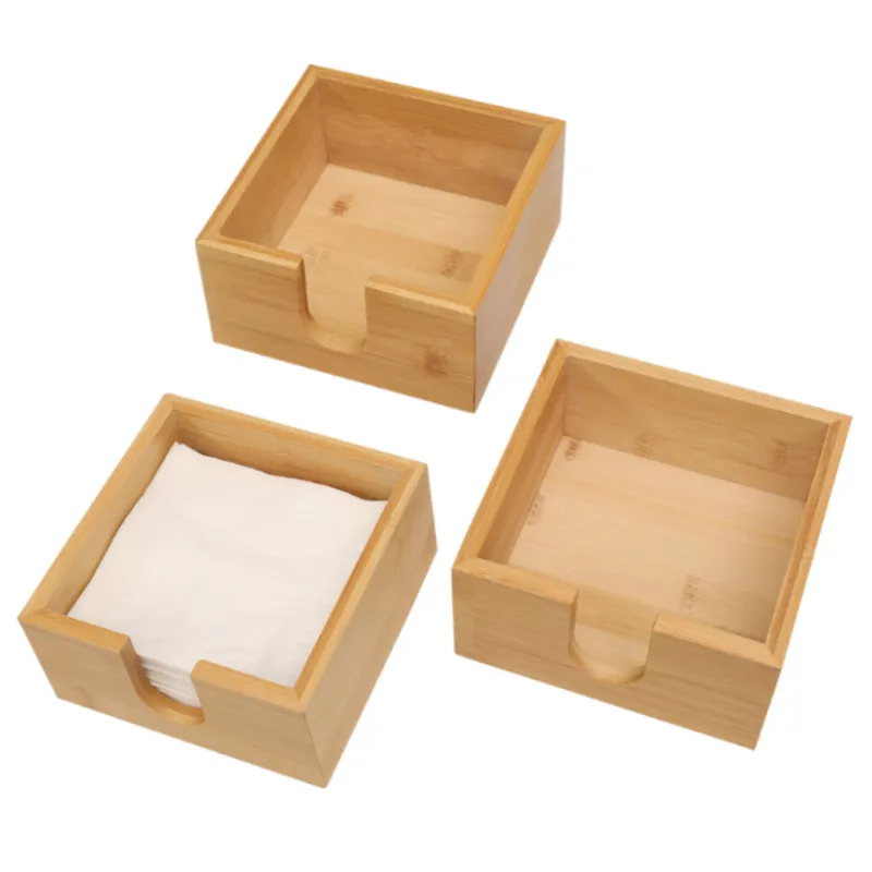 Soportes para Cajas de Pañuelos de Madera Cuadrado Bambú Servilletas Almacenamiento Dispensador Para Sala de Estar Restaurante Escritorio Decoración