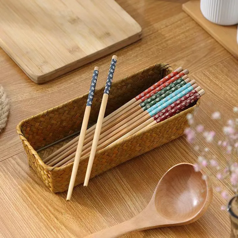 Bacchette di Legno in Stile Giapponese Riutilizzabili Motivo Floreale Stampato Bacchette per Cucina Hotel Posate Regalo