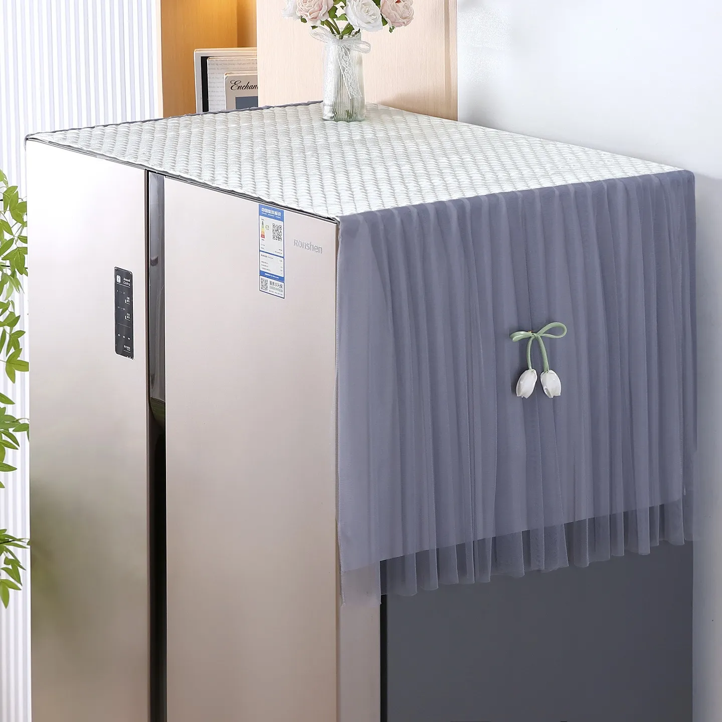 Nordic Polyester Refrigerator Dust Cover Tulip Lace Trim Single Double Door Top Protector Home Decor