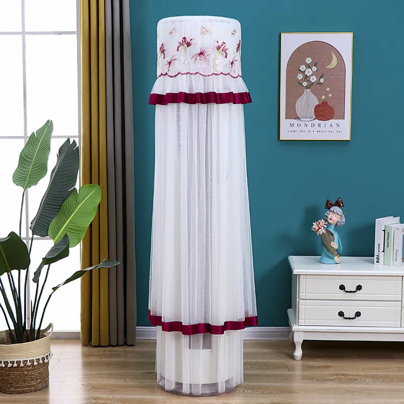 Cylindrical Vertical Air Conditioner Dust Cover Lace Embroidered Home Living Room Floor Standing AC Cover Protector