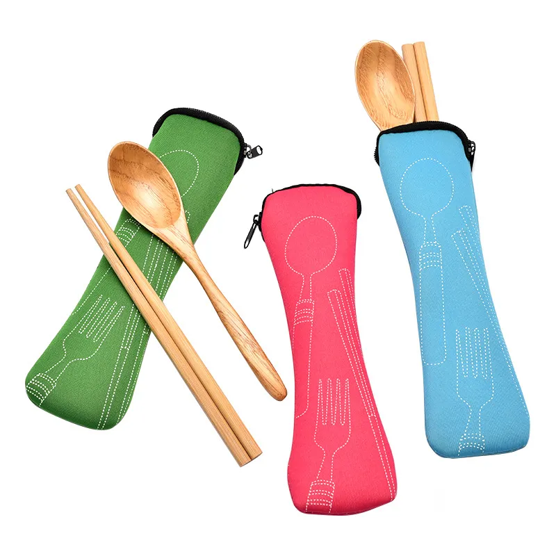 Portable Canvas Cutlery Pouch Storage Bag Zipper Travel Tableware Organizer Case For Fork Spoon And Chopsticks