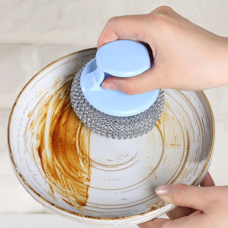 Kitchen Cleaning Brush With Handle Removable Pot Cleaning Ball Non-Stick Pan Scrubber Household Cleaning Tool