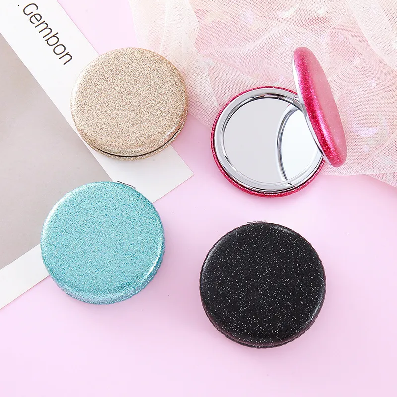 Portable Double Sided Cosmetic Mirror Glitter ABS Pocket Makeup Mirror Compact Folding Mirror For Women Girls