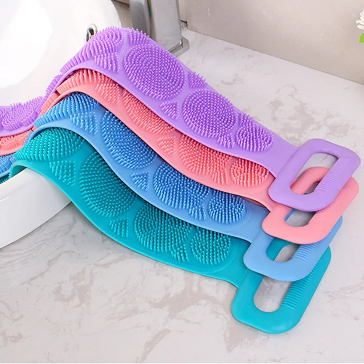 Silicone Bath Body Scrubber Back Exfoliating Strap Dual Sided Massage Particles Soft Shower Skin Cleaning Belt For Bathroom