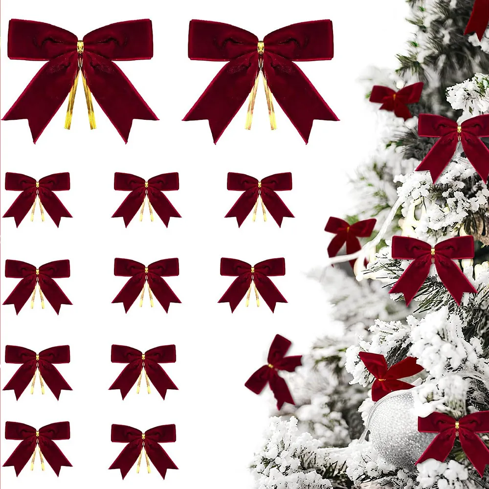 Natale Velluto Fiocco Ciondolo Fiocco a Coda di Rondine Albero di Natale Ghirlanda Appendere Ornamento Festa di Vacanza Decorazione della Scena