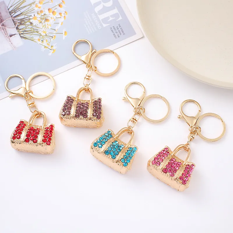 Porte-clés Sac à Main Élégant en Alliage de Zinc Strass Métal Clé de Voiture Pendentif Bijou Mode Cadeau