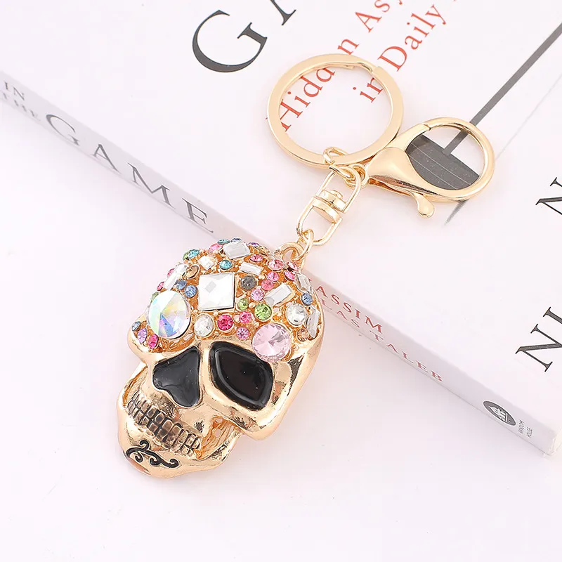 Exquis Crâne Voiture Porte-clés Pendentif Femme Sac Strass Métal Cadeau Créatif Anneau de Clé
