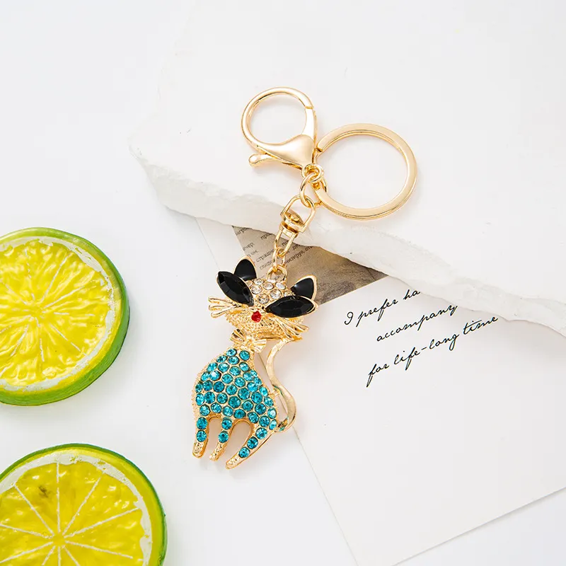 Llavero de Gato de Metal con Estrass Creativo Lindo Gafas Animal Llavero Colgante de Bolso Joyería de Moda Regalo