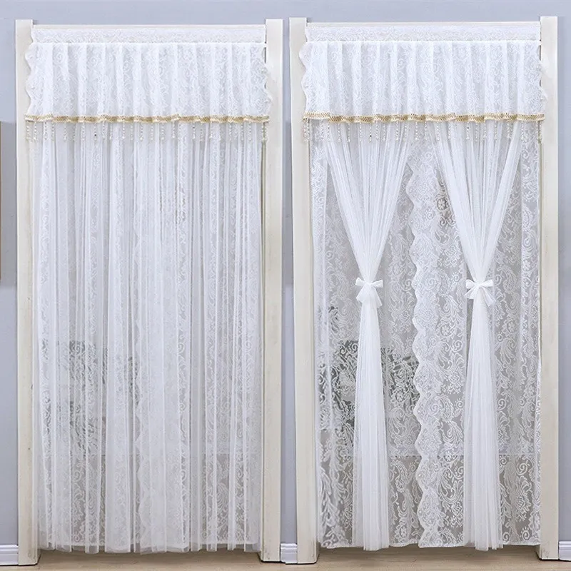 French Lace Door Curtain Anti-Mosquito Mesh Partition Curtain Home Bedroom Kitchen Decorative Sheer Curtain