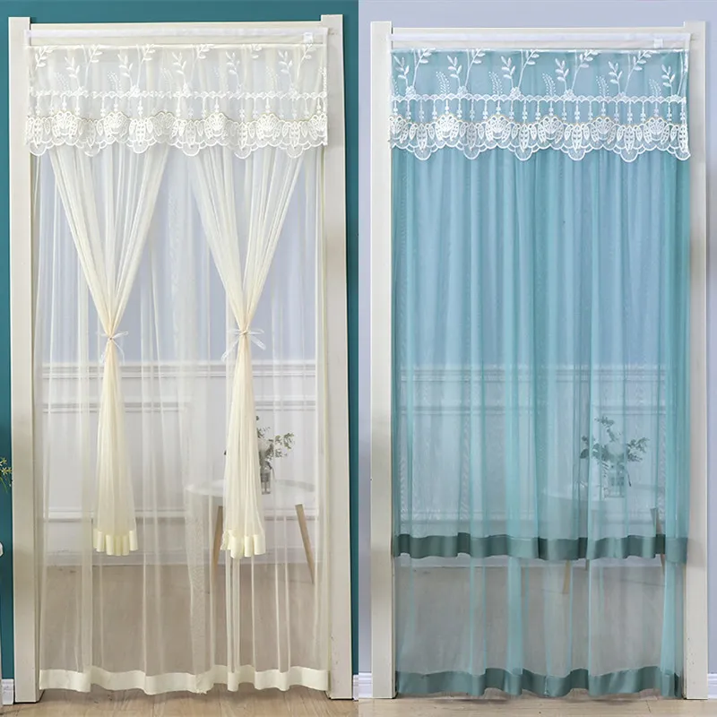 Rideau de Porte Moustiquaire en Dentelle Voile Brodé Floral Rideau de Séparation Pour Chambre Entrée Décor