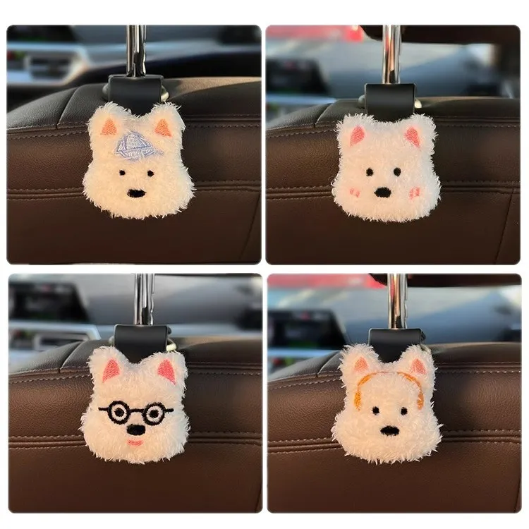 Leuke West Highland Puppy Autostoel Hoofdsteun Haak Pluche Dier Multifunctionele Interieur Opslag Hanger Auto Accessoires
