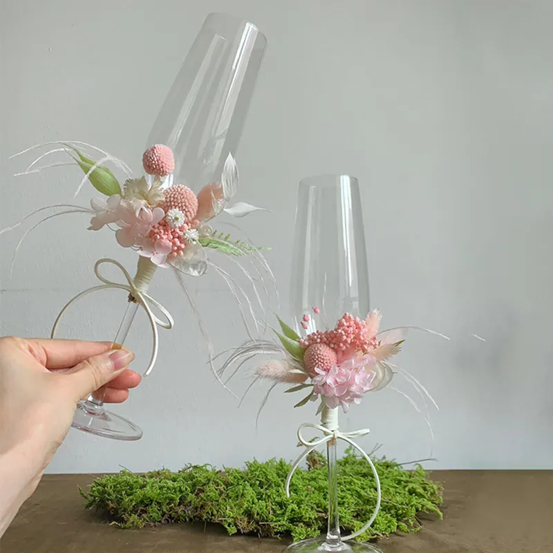Bouquet di Fiori Secchi DIY Fiore Stabilizzato Decorazione Floreale Per Bicchieri da Champagne Matrimonio Senza Tazza